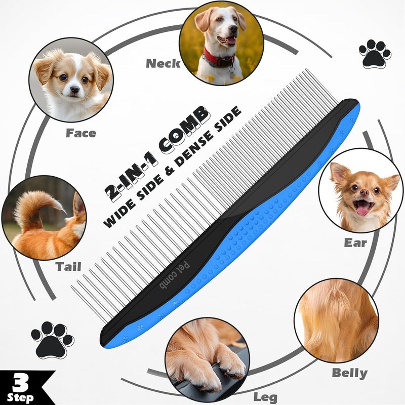 Augwind 7 in 1 Pet Grooming Kit - Dog&Cat Comb, Deshedding Brush, Nail Clipper with File, Bath Brush - Premium Pet Supplies (Black Blue) - Image 4
